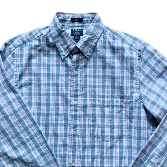 NWT J.Crew Men’s BLUE/PINK Slim Flex Washed Casual Shirt Sz S BI05O - Picture 3 of 8